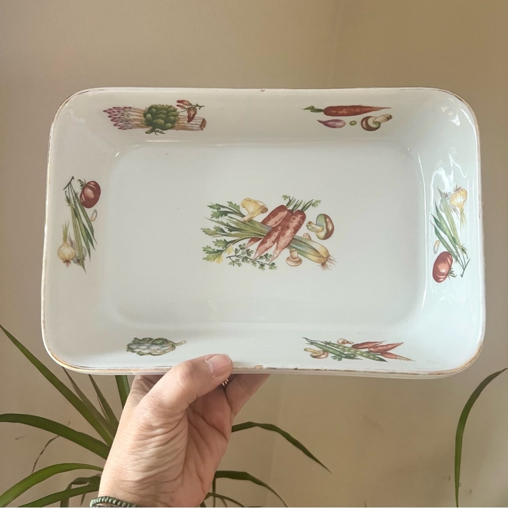 Louis Lourioux rectangular porcelain baking dish with vegetable designs …